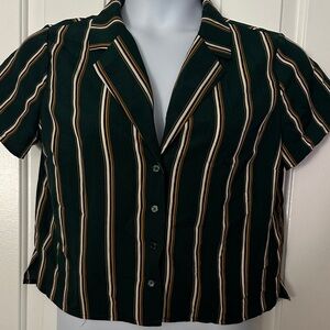 Forever 21 Dark Green Striped Button-Down Shirt